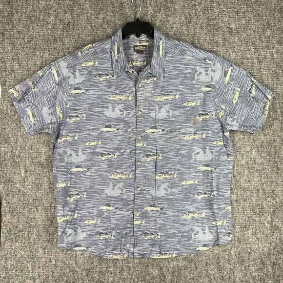 Woolrich Shirt Mens 2XL River Fisherman Fish Hawaiian Button-Up Camp Aloha Retro - Picture 1 of 10